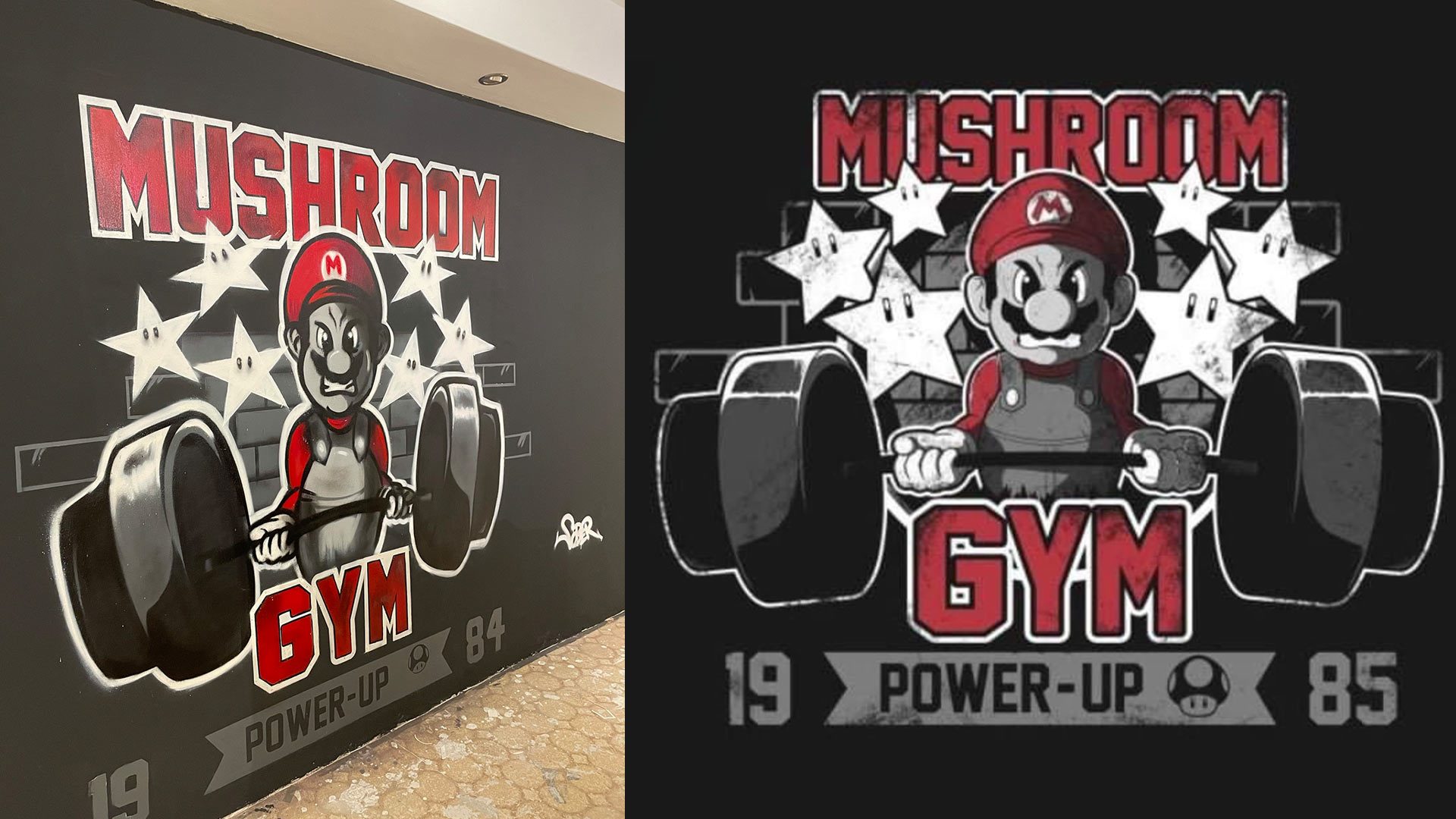 Graffiti Mario Gym und die Vorlage dazu